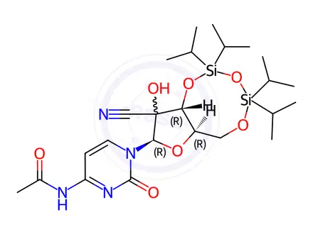 Chemical structure of Acetamide, N-[1-[(2ξ)-2-C-cyano-3,5-O-[1,1,3,3-tetrakis(1-methylethyl)-1,3-disiloxanediyl]-β-D-erythro-pentofuranosyl]-1,2-dihydro-2-oxo-4-pyrimidinyl]-