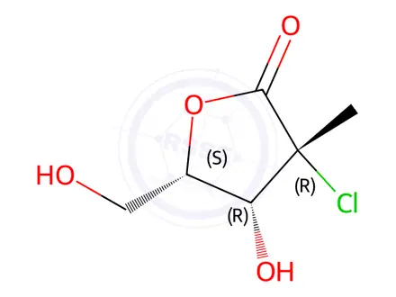 Chemical structure of 3,5-dihydroxy-2-deoxy-2-chloro-2-C-methyl-D-ribono-γ-lactone
