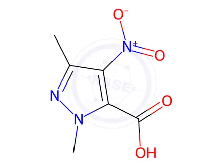 Chemical structure of 1,3-dimethyl-4-nitro-1H-pyrazole-5-carboxylic acid