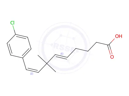 Chemical structure of 9-(4-chlorophenyl)-7,7-dimethyl-5,8-nonadienoic acid
