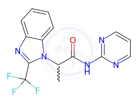 Chemical structure of N-(Pyrimidin-2-yl)-2-[2-(trifluoromethyl)-1H-1,3-benzodiazol-1-yl]propanamide