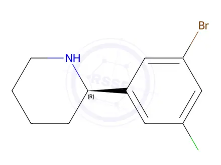 Chemical structure of (R)-2-(3-bromo-5-chlorophenyl)piperidine