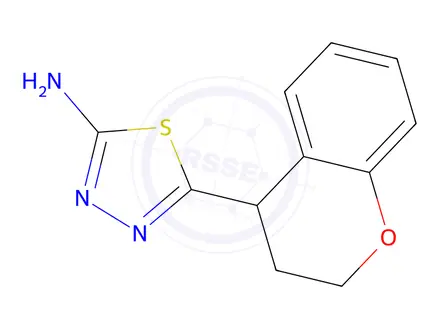Chemical structure of 5-(3,4-dihydro-2H-1-benzopyran-4-yl)-1,3,4-thiadiazol-2-amine