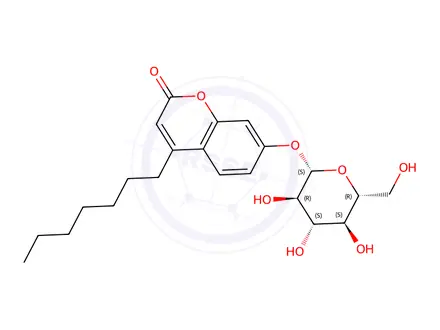 Chemical structure of 4-heptylumbelliferyl-beta-glucoside