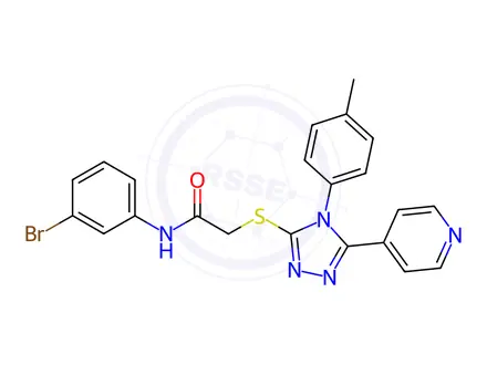 Chemical structure of N-(3-Bromophenyl)-2-((5-(pyridin-4-yl)-4-(p-tolyl)-4H-1,2,4-triazol-3-yl)thio)acetamide
