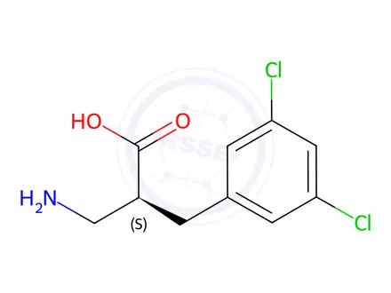 Chemical structure of (S)-3-amino-2-(3,5-dichlorobenzyl)propanoicacid