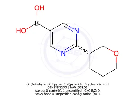 Chemical structure of (2-(Tetrahydro-2H-pyran-3-yl)pyrimidin-5-yl)boronic acid