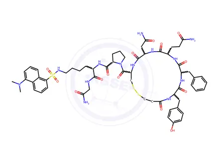Chemical structure of vasopressin, (1-(2-mercapto)propionic acid)-N(6)-5-dimethylaminonaphthalene-1-sulfonyl-8-Lys-