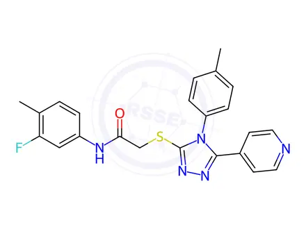 Chemical structure of N-(3-Fluoro-4-methylphenyl)-2-((5-(pyridin-4-yl)-4-(p-tolyl)-4H-1,2,4-triazol-3-yl)thio)acetamide