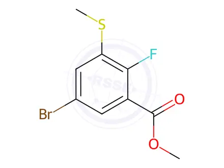 Chemical structure of Benzoic acid, 5-bromo-2-fluoro-3-(methylthio)-, methyl ester