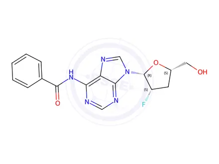 Chemical structure of N-[9-(2-Fluoro-2,3-dideoxy-β-D-threo-pentofuranosyl)-9H-purine-6-yl]benzamide