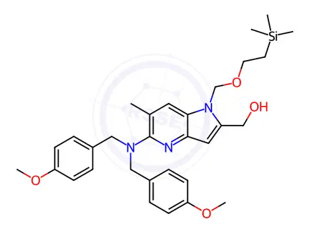 Chemical structure of (5-(Bis(4-methoxybenzyl)amino)-6-methyl-1-((2-(trimethylsilyl)ethoxy)methyl)-1H-pyrrolo[3,2-b]pyridin-2-yl)methanol