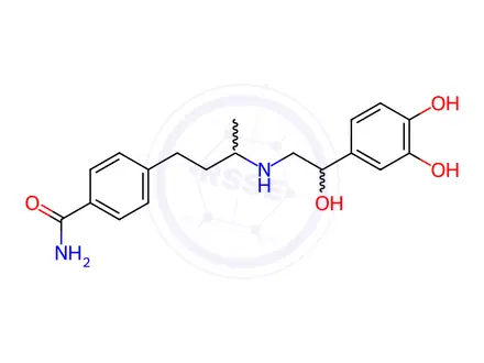 Chemical structure of 1-(3,4-dihydroxyphenyl)-2-(3-(4-carbamylphenyl)-1-methylpropylamino)ethanol