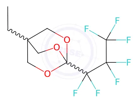 Chemical structure of Heptafluoroorthobutyric acid cyclic ester with 2-ethyl-2-(hydroxymethy l)-1,3-propanediol (1:1)