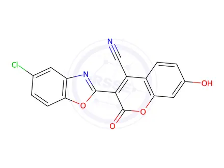 Chemical structure of 3-(5-Chlorobenzo[d]oxazol-2-yl)-7-hydroxy-2-oxo-2H-chromene-4-carbonitrile