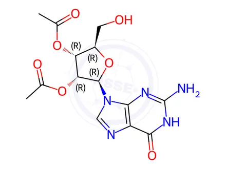 Chemical structure of 2′,3′-Di-O-acetylguanosine