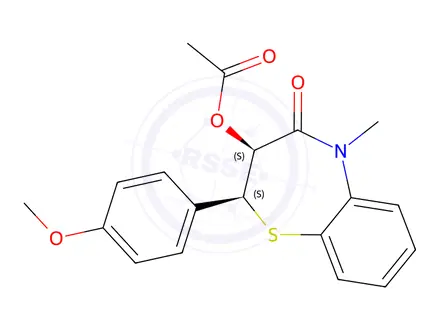Chemical structure of (2S,3S)-2-(4-Methoxyphenyl)-5-methyl-4-oxo-2,3,4,5-tetrahydrobenzo[b][1,4]thiazepin-3-yl Acetate