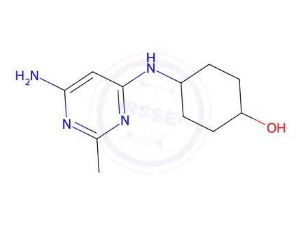 Chemical structure of 4-((6-amino-2-methylpyrimidin-4-yl)amino)cyclohexan-1-ol