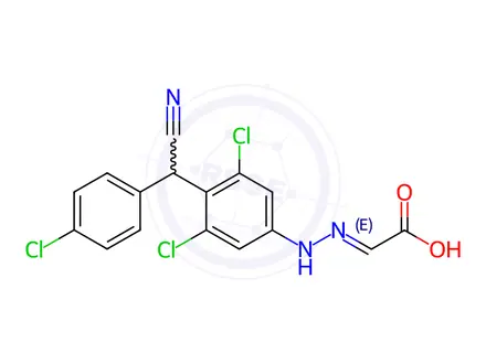 Chemical structure of 2-[2-[3,5-Dichloro-4-[(4-chlorophenyl)cyanomethyl]phenyl]hydrazinylidene]-acetic Acid