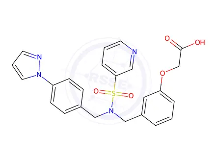 Chemical structure of 2-(3-((N-(4-(1H-pyrazol-1-yl)benzyl)pyridine-3-sulfonamido)methyl)phenoxy)acetic acid