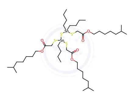 Chemical structure of triisooctyl 2,2',2''-[(1,1,3-tributyldistannathian-1-yl-3-ylidene)tris(thio)]triacetate