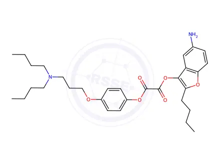Chemical structure of 5-Amino-2-butyl-1-benzofuran-3-yl 4-[3-(dibutylamino)propoxy]phenyl ethanedioate