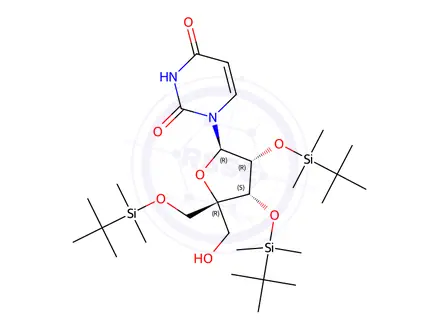 Chemical structure of 2',3',5'-Tri-O-(t-butyldimethylsilyl)-4'-C-hydroxymethyl uridine