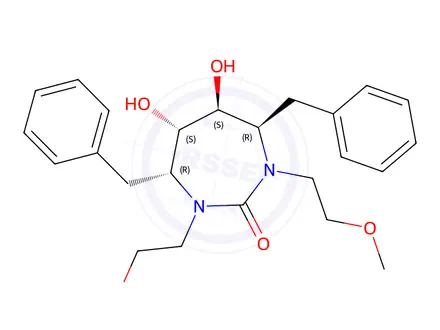 Chemical structure of (4R,5S,6S,7R)-4,7-dibenzyl-5,6-dihydroxy-1,3-bis(2-methoxyethyl)-1,3-d iazepan-2-one