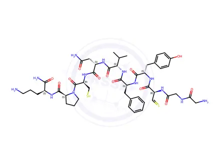 Chemical structure of vasopressin, 2-Gly-9-des-Gly-4-Val-8-Orn-