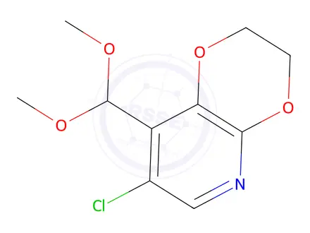 Chemical structure of 7-Chloro-8-(dimethoxymethyl)-2,3-dihydro-[1,4]dioxino[2,3-b]pyridine