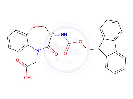 Chemical structure of 2-[(3S)-3-(9H-fluoren-9-ylmethoxycarbonylamino)-4-oxo-2,3-dihydro-1,5-benzoxazepin-5-yl]acetic acid