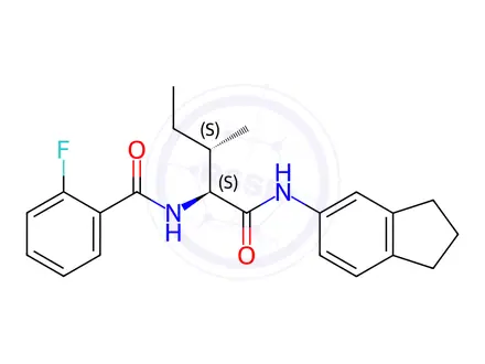 Chemical structure of Benzamide, N-[1-[[(2,3-dihydro-1H-inden-5-yl)amino]carbonyl]-2-methylbutyl]-2-fluoro-(9CI)