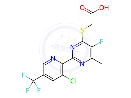 Chemical structure of 2-((2-(3-chloro-5-(trifluoromethyl)pyridin-2-yl)-5-fluoro-6-methylpyrimidin-4-yl)thio)acetic acid