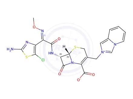 Chemical structure of 7-(2-(2-amino-5-chlorothiazol-4-yl)-2-methoxyiminoacetamido)-3-(imidazo(1,5-a)-pyridinium-1-yl)methyl-3-cephem-4-carboxylate
