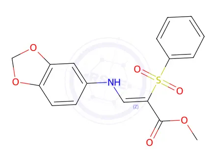 Chemical structure of Methyl (Z)-3-(benzo[d][1,3]dioxol-5-ylamino)-2-(phenylsulfonyl)acrylate