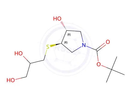 Chemical structure of tert-butyl (3r,4r)-3-[(2,3-dihydroxypropyl)sulfanyl]-4-hydroxypyrrolidine-1-carboxylate