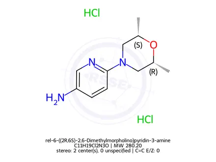 Chemical structure of rel-6-((2R,6S)-2,6-Dimethylmorpholino)pyridin-3-amine