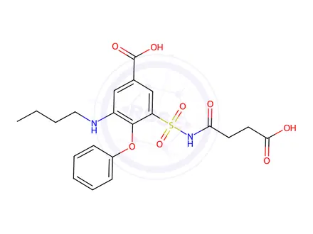Chemical structure of 3-(butylamino)-5-(N-(3-carboxypropanoyl)sulfamoyl)-4-phenoxybenzoic acid
