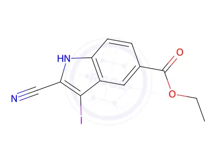Chemical structure of Ethyl 2-cyano-3-iodo-1H-indole-5-carboxylate