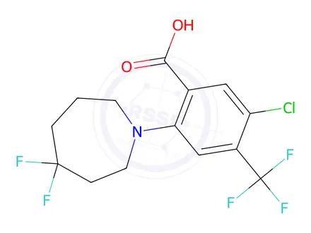 Chemical structure of 5-chloro-2-(4,4-difluoroazepan-1-yl)-4-(trifluoromethyl)benzoic acid