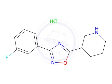 Chemical structure of 3-[3-(3-fluorophenyl)-1,2,4-oxadiazol-5-yl]piperidine hydrochloride