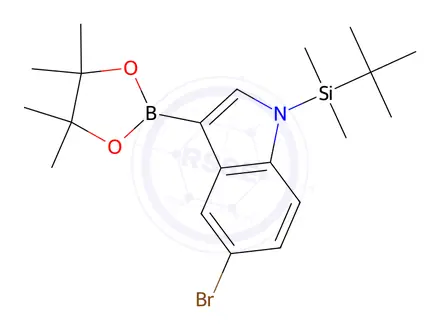 Chemical structure of 5-Bromo-1-(tert-Butyldimethylsilyl)-3-(4,4,5,5-tetramethyl-1,3,2-dioxaborolan-2-yl)-1H-indole