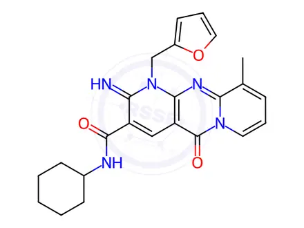 Chemical structure of N-Cyclohexyl-1-(furan-2-ylmethyl)-2-imino-10-methyl-5-oxo-2,5-dihydro-1H-dipyrido[1,2-a:2',3'-d]pyrimidine-3-carboxamide