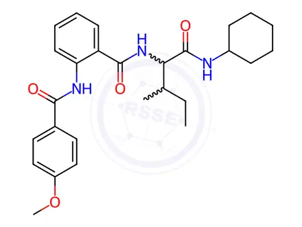 Chemical structure of Benzamide, N-[1-[(cyclohexylamino)carbonyl]-2-methylbutyl]-2-[(4-methoxybenzoyl)amino]-(9CI)