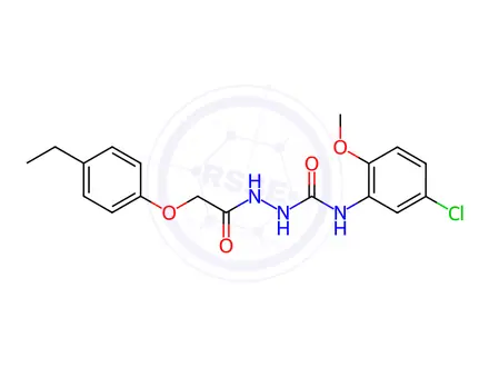 Chemical structure of N-(5-chloro-2-methoxyphenyl)-2-(2-(4-ethylphenoxy)acetyl)hydrazine-1-carboxamide