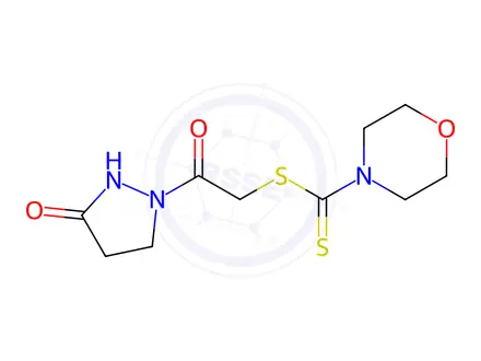 Chemical structure of 2-Oxo-2-(3-oxopyrazolidin-1-yl)ethyl morpholine-4-carbodithioate