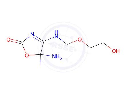 Chemical structure of 5,5-Diamino-4-(((2-hydroxyethoxy)methyl)amino)oxazol-2(5H)-one
