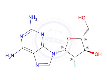 Chemical structure of (2R,3R,4S,5R)-5-(2,6-Diamino-9H-purin-9-yl)-4-fluoro-2-(hydroxymethyl)tetrahydrofuran-3-ol