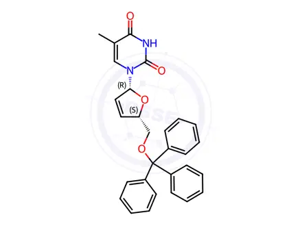 Chemical structure of 5’-O-Trityl-2’,3’-dehydrothymidine