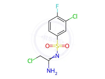 Chemical structure of N1-(2-chloroethanimidoyl)-3-chloro-4-fluorobenzene-1-sulphonamide